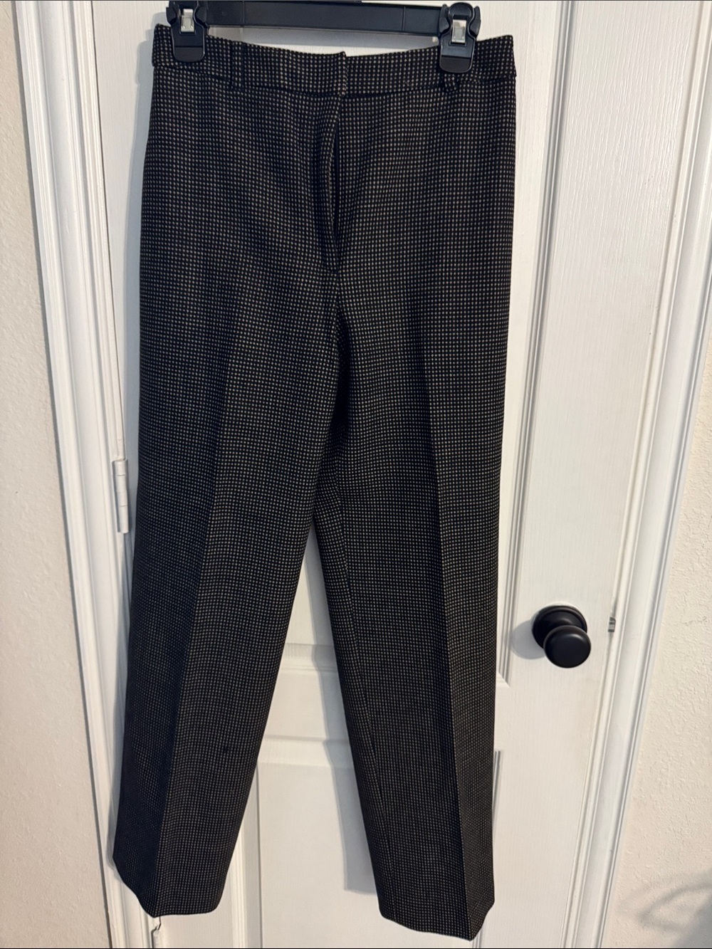 Ann Taylor Black Micro-Pattern Straight-Leg Trousers